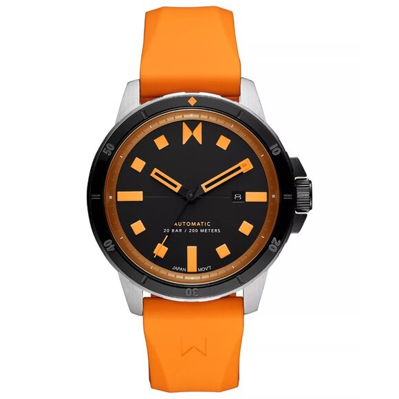 MVMT Men's Minimal Sport Automatic Orange Silicone Strap Watch 45mm - Picture 2 of 7